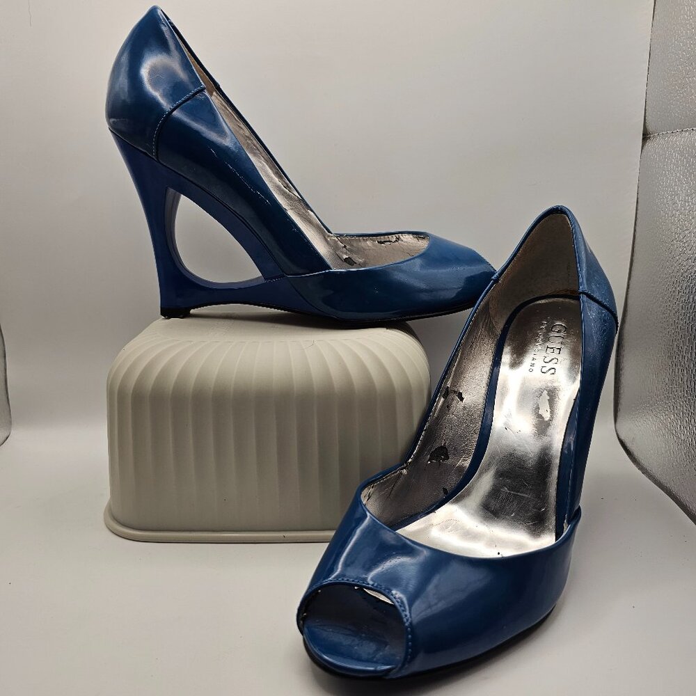 Guess by Marciano Blue Cut‑Out Wedge Heels – Size 7.5